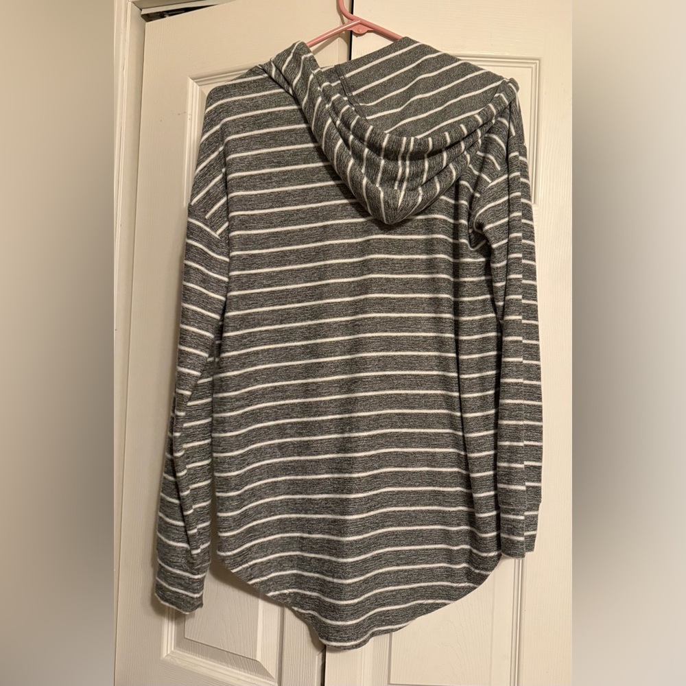 Maurices Gray and White Striped Hoodie Jacket - Picture 5 of 5